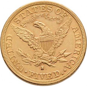 USA, 5 Dolar 1882 S - hlava Liberty, KM.101 (Au900),