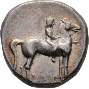 Calabria, Tarentum, 272 - 235 př.Kr., AR Didrachma, Jezdec na koni doprava, monogr. / Taras