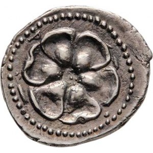 Rhodos, 88 - 43 př.Kr., AR Trihemidrachma, Hlava Helia mírně zprava / květ
