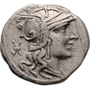 C.Fabius, L.Roscius a Q.Marcius, 118 - 117 př.Kr., AR Denár, Hlava Romy zprava, X / Victori