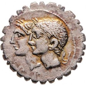 C.Sulpicius C.f.Galba, 106 př.Kr., AR Denár - serratus, Hlavy Dioscuriů, nápis D.P.P./