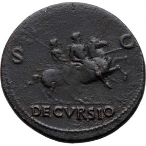 Nero, 54 - 68, AE Sestercius, Rv:DECVRSIO.S.C., císař a gardista
