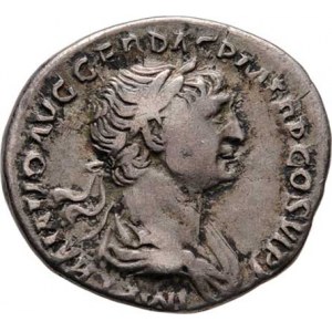 Traianus, 98 - 117, AR Denár, Rv:SPQR.OPTIMO.PRINCIPI., stoj.Felicitas,