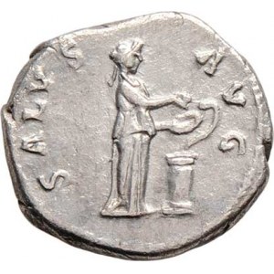 Hadrianus, 117 - 138, AR Denár, Rv:SALVS.AVG., Salus krmí hada na oltáři,