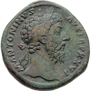 Marcus Aurelius, 161 - 180, AE Sestercius, Rv:IMP.VI.COS.III.S.C., sedící Roma,