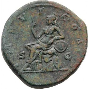 Marcus Aurelius, 161 - 180, AE Sestercius, Rv:IMP.VI.COS.III.S.C., sedící Roma,