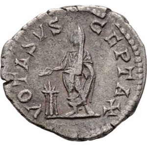 Caracalla, 198 - 217, AR Denár, Rv:VOTA.SVSCEPTA.X., císař stojící
