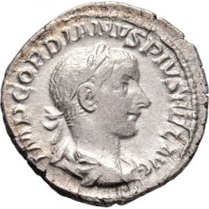 Gordianus III., 238 - 244, AR Denár, Rv:P.M.TR.P.III.COS.II.P.P., sedící