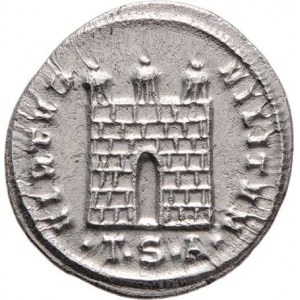 Diocletianus, 284 - 305, AR Argenteus, Rv:VIRTVS.MILITVM., táborová brána,