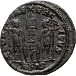 Constantinus I., 307 - 337, AE3/4, Rv:GLORIA.EXERCITVS., standarta, RIC.7.252,
