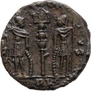 Constantinus II. - jako césar, 317 - 337, AE4, Rv:GLORIA.EXERCITVS., standarta, RIC.7.238,