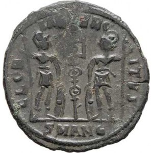 Constantinus II., 337 - 340, AE3/4, Rv:GLORIA.EXERCITVS., standarta, RIC.8.41,
