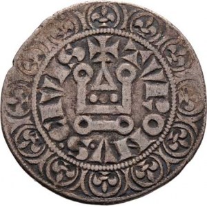 Francie, Filip IV. Sličný, 1285 - 1314, Tourský groš b.l., kříž, dvojitý opis / styliz. hrad,