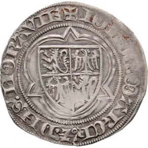 Lucembursko, Jošt - markrabě moravský, 1388 - 1411, Groš b.l., čtyřdílný znak v gotické kružb