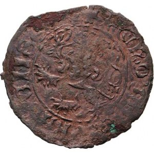 Jiří z Poděbrad, 1458 - 1471, Měděné dobové falzum pražského groše, 28mm, 1.611g,