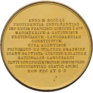 Wilczek Fridrich, správce Lombardie, 1790 - 1861, Broggi - zlacená bronzová pamětní medaile 1