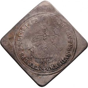 Salzburg-arcib., Guidobald Thun Hohenstein, 1654-1668, 1/4 Tolar 1658 - klipa, Zot.1813, Pr.1