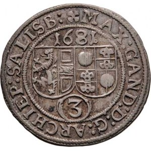 Salzburg-arcib., Max Gandolph, 1668 - 1687, 3 Krejcar 1681, Zot.2031, Pr.1687, KM.228, 1.576g