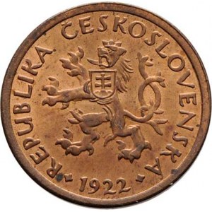 Československo 1918 - 1938, 10 Haléř 1922, KM.3 (CuZn), 2.030g, zcela nep.skvrnky