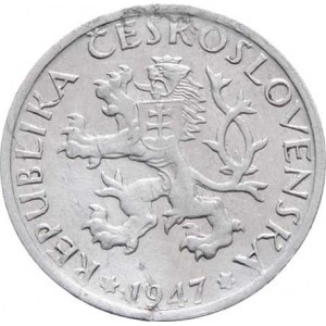 Československo 1945 - 1953, Koruna 1947 (Al) - původní ražba, 1.245g, drobné