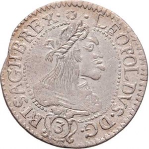 Leopold I., 1657 - 1705, 3 Krejcar 1661 KB, Nech.1203, Husz.1463 - úzký