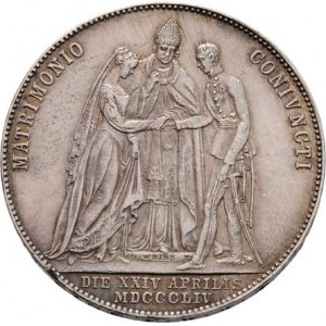 Konvenční měna, údobí let 1848 - 1857, 1/2 Tolar 1854 A, Vídeň - svatební, 13.041g, hr.,