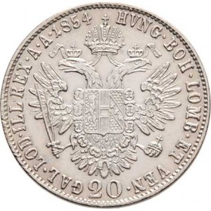 Konvenční měna, údobí let 1848 - 1857, 20 Krejcar 1854 E - hlava zprava, 4.329g, dr.hr.,