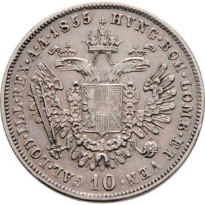 Konvenční měna, údobí let 1848 - 1857, 10 Krejcar 1855 A, 2.151g, nep.hr., nep.rysky, pěkná