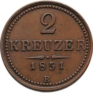 Konvenční měna, údobí let 1848 - 1857, 2 Krejcar 1851 B, 10.657g, nep.hr., nep.rysky, pěkná