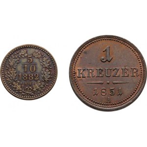 Konvenční měna, údobí let 1848 - 1857, Krejcar 1851 A, 5/10 Krejcaru 1882 KB, pěkná patina,