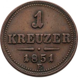Konvenční měna, údobí let 1848 - 1857, Krejcar 1851 E, 5.941g, dr.hr., dr.rysky, pěkná