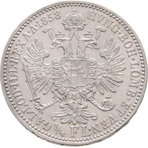 Rakouská a spolková měna, údobí let 1857 - 1892, 1/4 Zlatník 1858 A - 1.typ (menší označení n