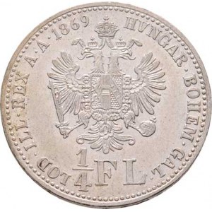 Rakouská a spolková měna, údobí let 1857 - 1892, 1/4 Zlatník 1869 A, 5.291g, nep.hr., nep.rys