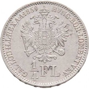 Rakouská a spolková měna, údobí let 1857 - 1892, 1/4 Zlatník 1859 B, 5.342g, nep.hr., nep.rys