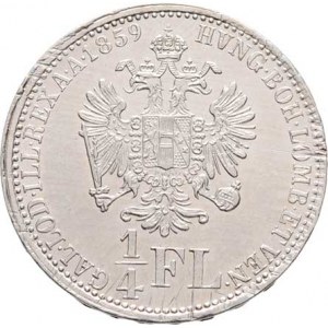 Rakouská a spolková měna, údobí let 1857 - 1892, 1/4 Zlatník 1859 E - větší označení nominálu