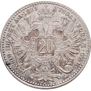 Rakouská a spolková měna, údobí let 1857 - 1892, 20 Krejcar 1869, 2.639g, skvrny, patina, tém