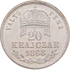 Rakouská a spolková měna, údobí let 1857 - 1892, 20 Krejcar 1868 KB - krátký opis - novoražba