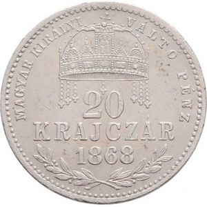 Rakouská a spolková měna, údobí let 1857 - 1892, 20 Krejcar 1868 KB - dlouhý opis, 2.594g, ne