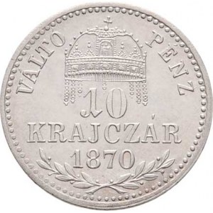 Rakouská a spolková měna, údobí let 1857 - 1892, 10 Krejcar 1870 KB - krátký opis - prvoražba