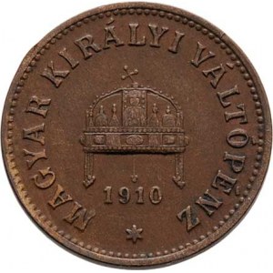 Korunová měna, údobí let 1892 - 1918, 2 Haléř 1910 KB, 3.276g, dr.hr., pěkná patina