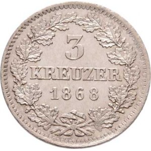 Bavorsko, Ludwig II., 1864 - 1886, 3 Krejcar 1868, KM.488 (Ag350, pouze 65.000 ks),