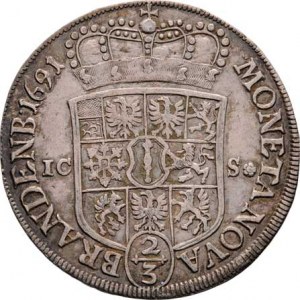 Branibory - Prusko, Friedrich III., 1688 - 1701, 2/3 Tolaru 1691 IC-S, Magdeburg-Seehie, KM.5