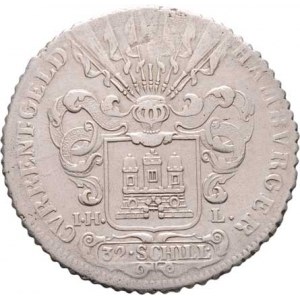 Hamburg, František I., 1745 - 1765, 32 Schilling 1758 IHL, KM.184, 18.184g, nep.nedor. R!