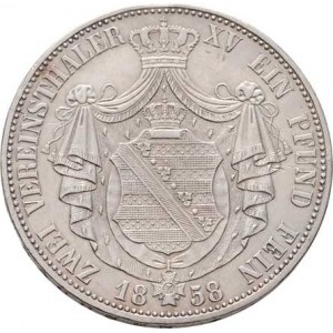 Sasko - království, Johann, 1854 - 1873, 2 Tolar spolkový 1858 F, Drážďany, KM.1195 (Ag900),