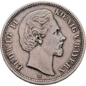 Bavorsko, Ludwig II., 1864 - 1886, 5 Marka 1874 D, KM.502 (Ag900, pouze 85.000 ks),
