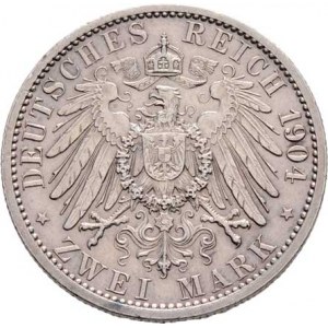 Hessen-Darmstadt, Ernst Ludwig, 1892 - 1918, 2 Marka 1904 - jubilejní, KM.372 (Ag900, 100.000