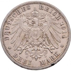 Prusko, Wilhelm II., 1888 - 1918, 3 Marka 1914 A - císař v uniformě, KM.538 (Ag900),