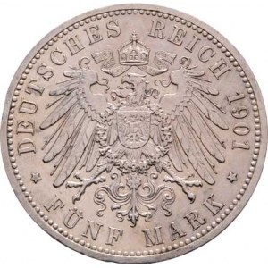 Prusko, Wilhelm II., 1888 - 1918, 5 Marka 1901 A - 200 let království, KM.526 (Ag900),