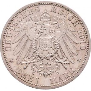 Sasko - Výmar - Eisenach, Wilhelm Ernst, 1901 - 1918, 3 Marka 1910 A - svatební, Y.176 (Ag900