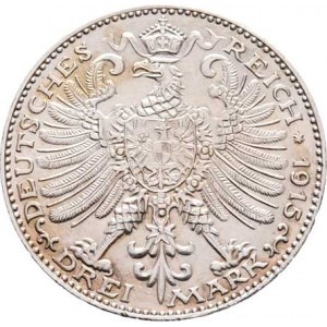 Sasko - Výmar - Eisenach, Wilhelm Ernst, 1901 - 1918, 3 Marka 1915 A - jubilejní, Y.177 (Ag90